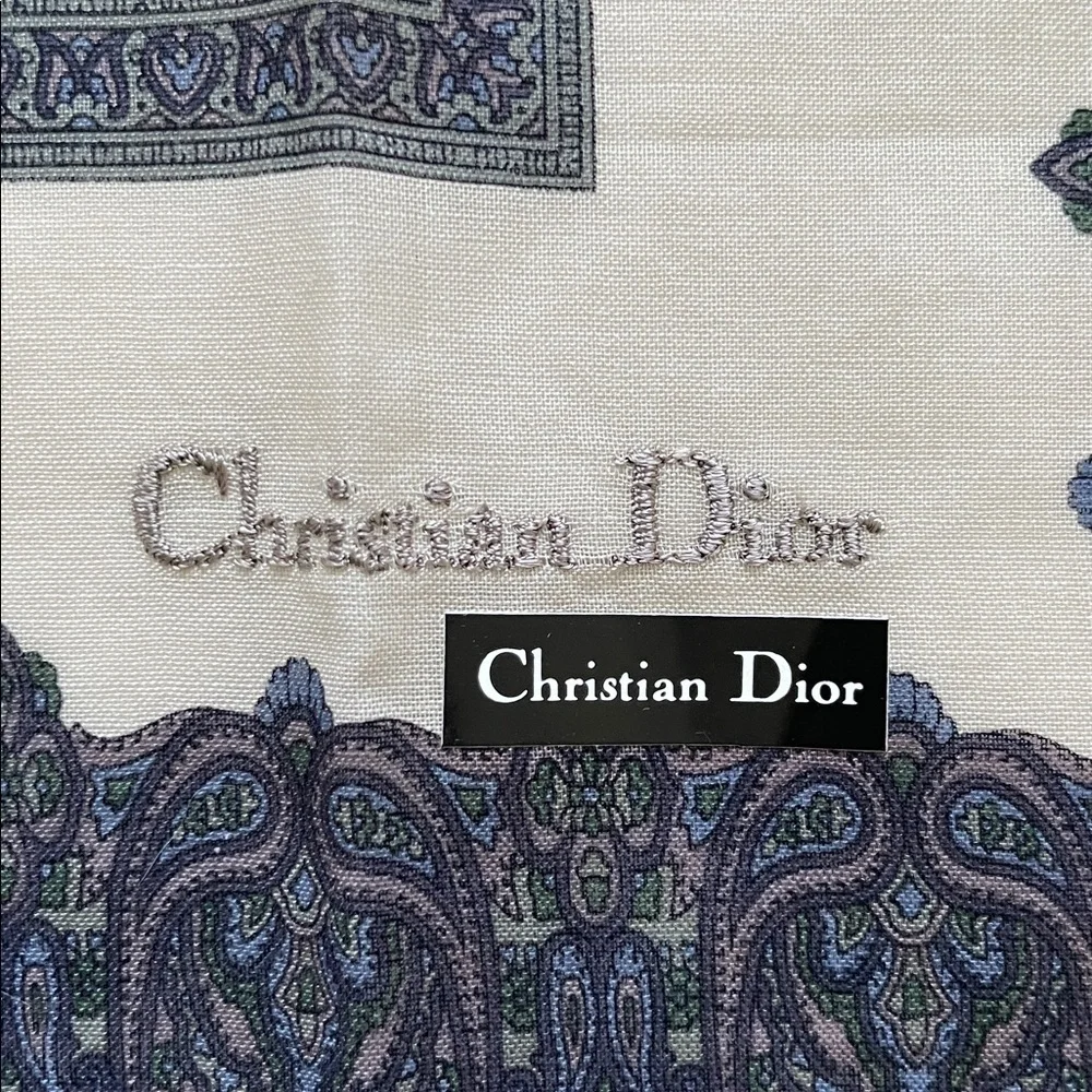 Authentic Christian Dior Vintage Blue and Cream Handkerchief